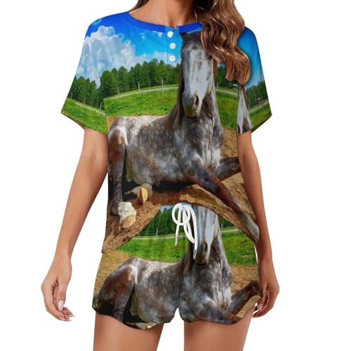 Pyjama femme manches courtes Cheval Ciel pour vos nuits d'ete