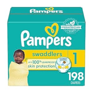Pampers Swaddlers Diapers – Size 1, One Month Supply (198 Count), Ultra Soft Disposable Baby Diapers