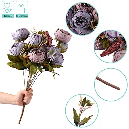 Louiesya Artificial Flowers Fake Silk Peony Flower Bouquet Floral Plants Decor For Home Garden Wedding Party Decor Decoration,Gray Purple #TOP3