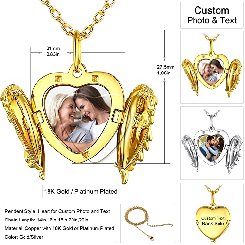 Sterling Silver Heart Locket Necklace For Women, Angel Wings Lockets Necklace For Women That Hold Pictures, Gold/Silver Personalized Engrave Memorial Photo Lockets Pendant For Kids Girl With Chain 12-22In #TOP2