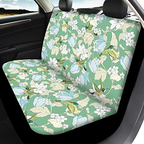 Image of Modysero Green Bird Flower Print Car Seat Cover Full Set Novelty Soft Elastic All Season Automotive Seat Cover for Women Universal Auto Seat Cover Accessories Fit Most Cars Vehicles