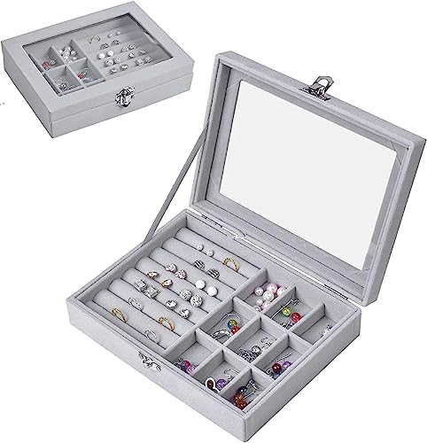 ShopiBuy Velvet Jewelry Drawer Trays, jewellery organizer, Earring Organizer Stackable Jewelry Display Trays, Box Ring Holder Necklace Case, Storage for Bracelet Watch, jewellery box, Set of 1