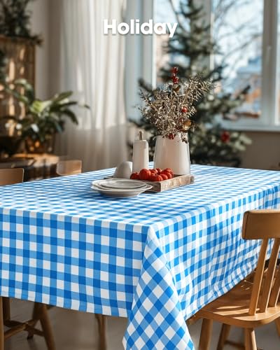 Image of Pureegg Blue Plaid Plastic Table Cloth Disposable 10 Pack 54x108 Inch