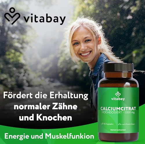 Vitabay Calcium 1000 mg hochdosiert – 90 vegane Kapseln mit Calciumcitrat – Ansicht 2