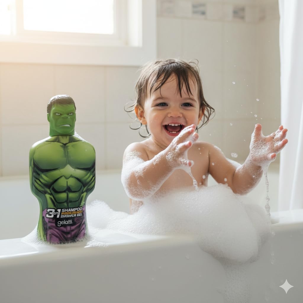 Marvel 3 in 1 Shampoo Balsamo Doccia Gel, Bottiglie a Forma di Supereroe (Hulk)