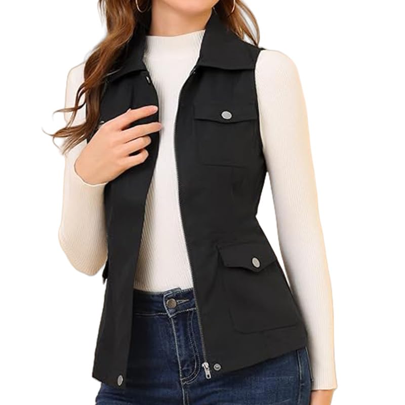 Melliflo Women's Zipper Front Sleeveless Blazer Vest Casual Lapel Collar Office Lightweight Vests Blazers with Pockets3