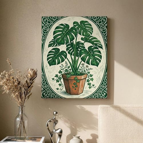 Toile murale abstraite Monstera pour donner de la vie à un mur blanc sans entretien