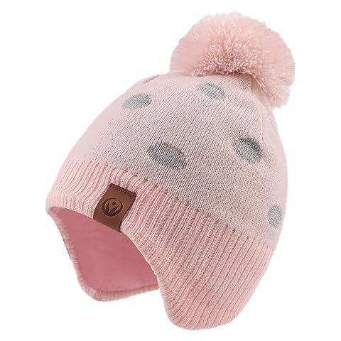 Yvnehcn Kids Winter Hat Knit Baby Girl Hats Warm Toddler Beanies for Boys with Pompom (Pink Hat, L) Cover