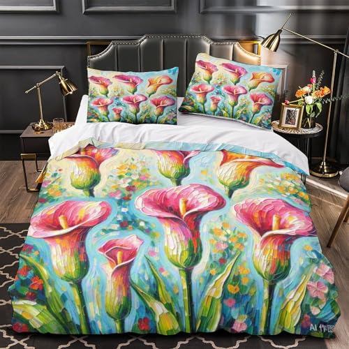 Parure de lit Calla Lily 3D housse de couette microfibre douce lit double ado