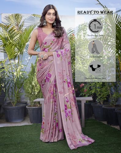 Image of Yashika Women's Tussar Silk Printed Ready To Wear one Minute Saree With Unstitched Blouse | 1 Minute saree | Ready To Wear sari | saree for women
