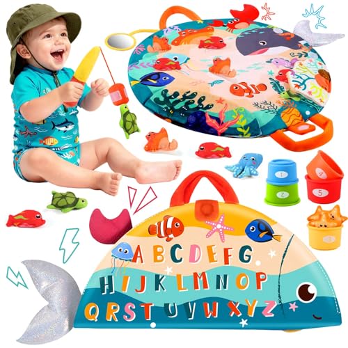 Image of FREYBLI Montessori Toys for 1 Year Old - Cloth Toddler Fishing Game with Stacking Cups, Fishing Toy for One Year Old Boy Girl First Birthday Gifts, Sorting Learning Baby Toy 1-3 Easter Basket Stuffers