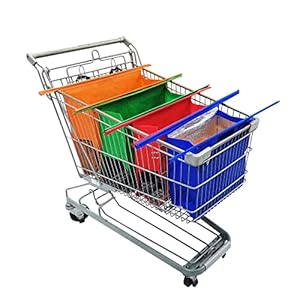 Haiphisi Trolley-Taschen für Einkaufswagen, Set mit 4 Einkaufswagen-Taschen für Lebensmittel mit Kühltasche und Eier-/Weinhalter. Umweltfreundlich, rot, blau