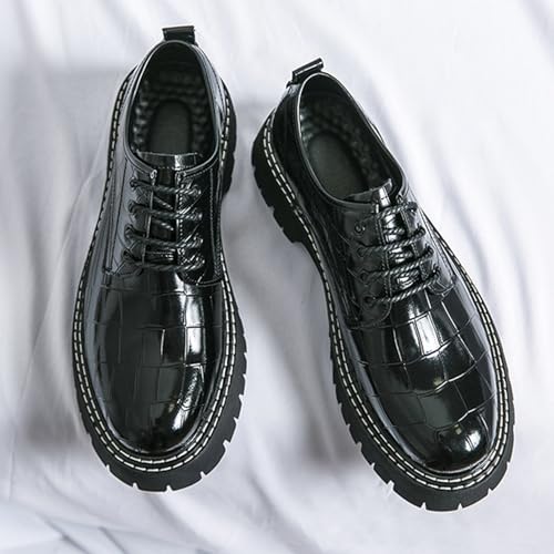 Men's Print Lace Up Platform Increase Oxfords,Fashion PU Leather Lug Sole Loafers Classic Round Toe Comfort Slip On Dress Shoes3