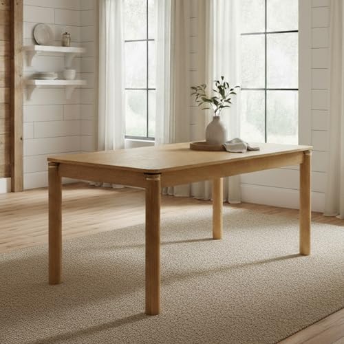 Image of Hyfirm Solid Wood Dining Table for 4-6, 63 Inch Mid Century Modern Rectangular Kitchen Table with Gold Ring Decoration, Farmhouse Dinner Table for Dining Room /Home Office /Restaurant, Natural
