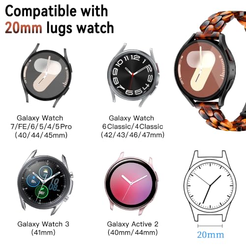 Pleixiu Lightweight Resin Strap Compatible with Samsung Galaxy Watch 7 Band 6 5 4 FE 40mm 44mm/Watch 6 Classic 43mm 47mm/Watch 5 Pro 45mm/Watch 4 Classic/Watch 3/Active 2, 20mm Band Women Men by Pleixiu - Used condition - Image 3