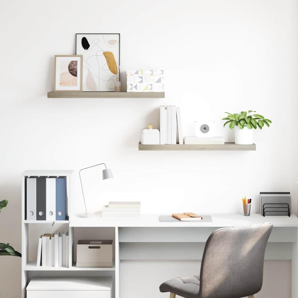 Floating Wall Shelf Set of 2, Modern Oak Honeycomb MDF, 31.5 x 9.3 x 1.5 Inch Ledge Shelves for Living Room, Bedroom, Bathroom Decor