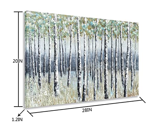 Image of Yihui Arts Aspen Tree Paintings - Modern Abstract Forest Wall Art - Landscape Pictures with Embellishments for Living Room Bedroom Bathroom Decor