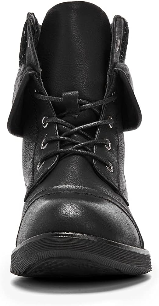 Moda Chics Women's Combat Style Lace-up Ankle Booties with Fur 5.5 Black-b