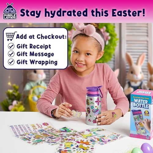 PURPLE LADYBUG Decorate Your Own Water Bottle Kit - Easter Basket Stuffers for Kids, Easter Basket Essentials, Gifts for Girls Ages 4-8 Years Old Birthday, Little Girl Gifts, Kids Water Bottle