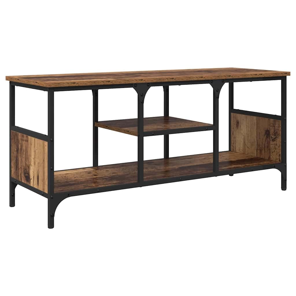 Mobile porta TV in legno vecchio con struttura in metallo nero 100 x 35 x 45 cm, 3 scaffali, supporto robusto per soggiorno, consolle salvaspazio con mensole e ripiani per organizzare