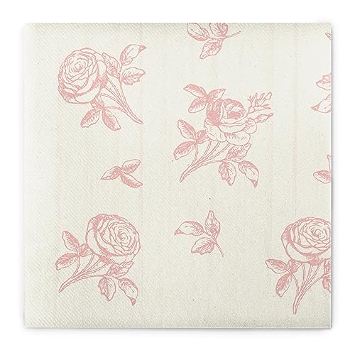 Sovie HOME Serviette HOCHZEIT in Champagner-Rosé aus Linclass Airlaid, 40 x 40cm, 1/4 Falz, 12 Stück, elegante Hochzeitstischdeko mit Rosendesign