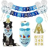 Fournitures de fête d'anniversaire pour chien VIPITH, avec bandana pour chien, bannière de joyeux anniversaire, chapeau, ballo