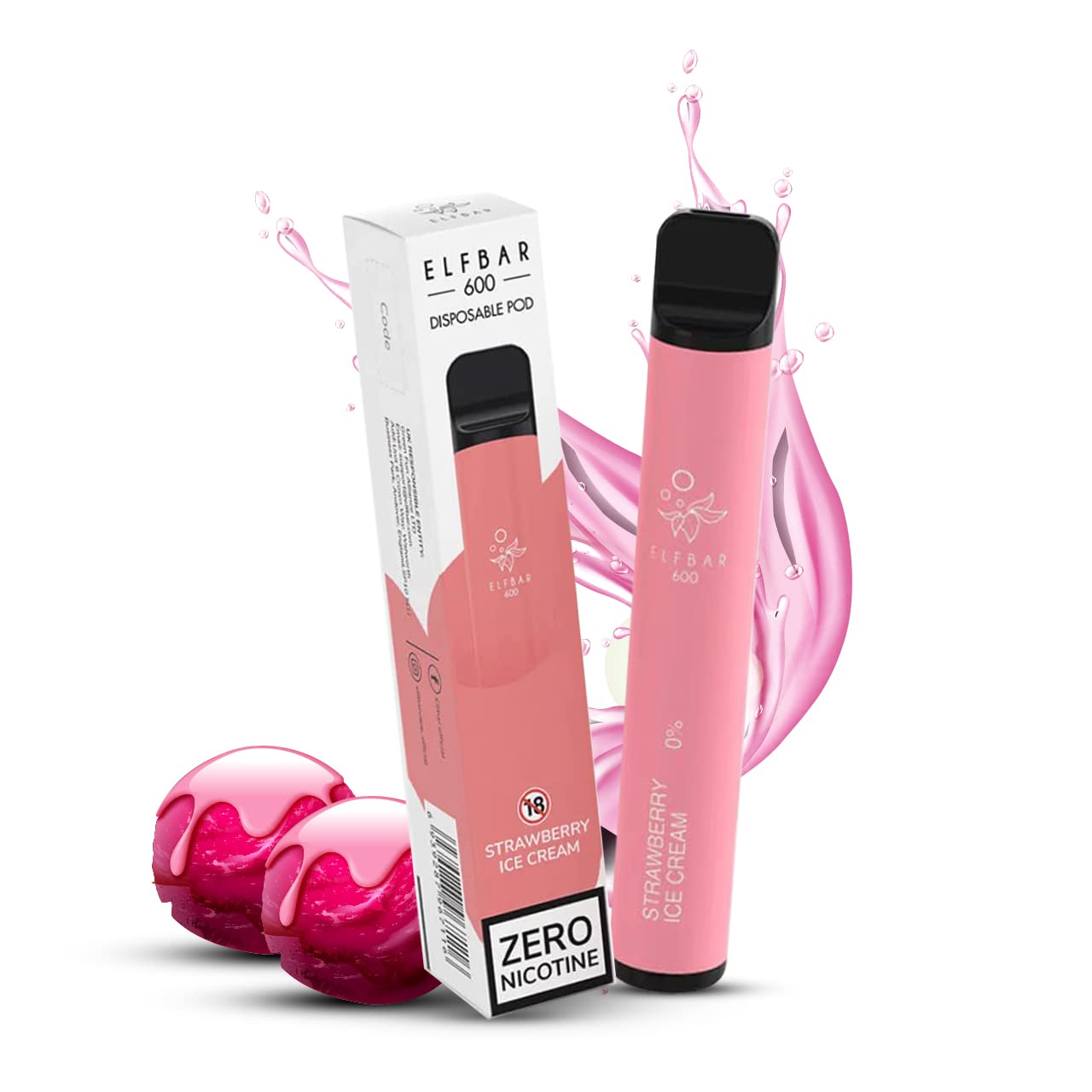 Buy ELF Bar Disposable Pod Device 600 Puffs 0mg Free Strawberry Ice