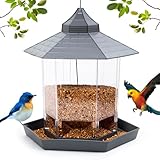 Hexagon House Bird Feeder - Squirrel Proof & 1000ml Large Capacity, Auto-Dispense Seed for Cardinals/Finches, Outdoor Hanging with Drain Holes (one Grey)