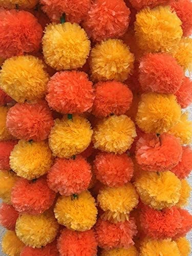 DECORATION CRAFT Premium Quality 5 Pack Orange & Dark Orange Artificial Marigold Flower Garlands 5 Ft Long Each for Parties Indian Weddings Theme & Home Decoration Photo Prop Diwali Festival
