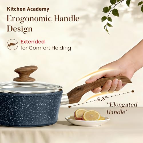 Image of Kitchen Academy Blue Pots and Pans Set Non Stick, 12Pcs Induction Cookware | Premium die-cast aluminum, nonstick granite coating, fast heating, easy to clean, PFOA & PFOS free, toxic-free cooking