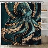ASVEAS Octopus Shower Curtain Nautical Underwater Ocean Coastal Animals Adventure Wildlife Fabric for Bathroom Decor Bathtub with Hooks(70' WX70 H)