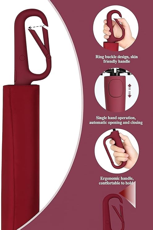 Image of UV Reversible Umbrella with Novelty Carabiner Handle, Travel-Friendly Umbrellas for Sun & Rain Protection, Windproof Compact, Automatic Open /Close,Plant Cutter for Home Garden Men and Women