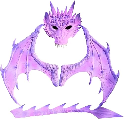 Miniatura 8 de Disfraz de dragón de dinosaurio de fantasía, Halloween, máscara de dragón horrible, alas y cola, accesorios para fiesta de máscaras
