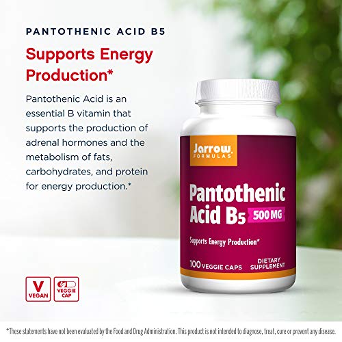 Jarrow-Formulas-Pantothenic-Acid-B5-500-mg-100-Veggie-Caps-Essential-B-Vitamin-Energy-Production-Metabolism-Support-100-Servings-Pack-of-3