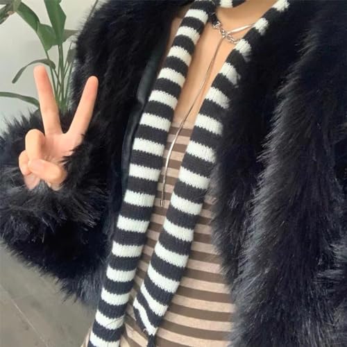 SHYYOULQE Szalik w paski dla kobiet długi wąski pasek krawat szyja Y2K dziewczęce rekwizyty fotograficzne długa apaszka wąski krawat szalik w paski, Gruby i szeroki pasek, rozmiar uniwersalny