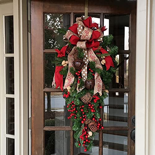Actaday 23.6Inch Christmas Swag Christmas Teardrop Door Swag, With Red Berry With Pine Cones Decor,Winter Ornaments, Front Door Decor For Indoor & Outdoor Home Xmas Decor (1Pcs) #TOP7