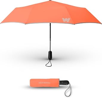 Weatherman Compact Travel Umbrella Windproof Up to 45 MPH Auto Open & Close Strong Fiberglass Frame Mini Folding Umbrella for Rain & Wind Fuzzy Peach
