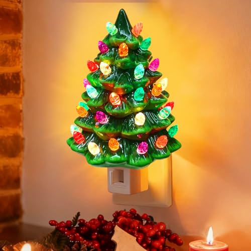 ILOVERD Ceramic Christmas Tree Night Light