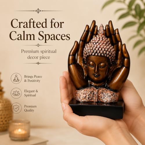Image of ZAICUS Buddha Head in Praying Hands Showpiece for Home Decor, Meditating Buddha Statue, Spiritual Tabletop Figurine for Living Room, Office Desk & Zen Decoration
