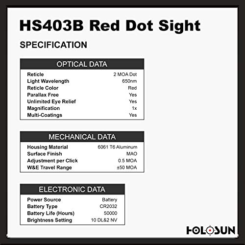 Holosun- Hs403B Compact Micro Red Dot Optic-2Moa Dot Sight #TOP6