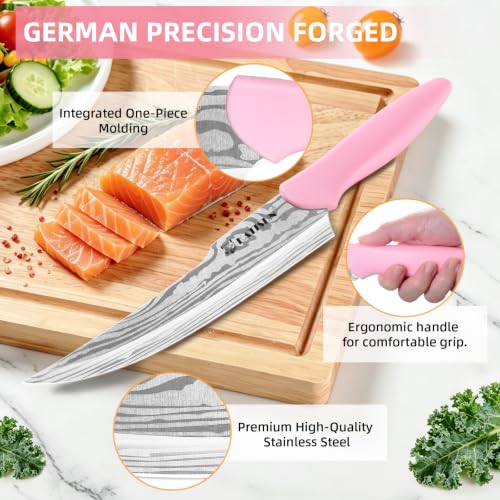 Knife Set - 15 PCS Kitchen Knife Set with Built-in Sharpener Block, German Precision Forged Stainless Steel Blades, Ergonomic Handles, Dishwasher Safe, Pink - image 7