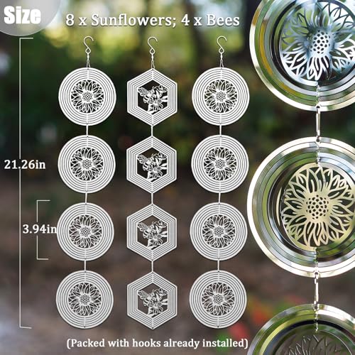 Leafcraft 12Pcs Bird Scare Discs Set Reflective 3D Stainless Steel Wind Spinner Outdoor Garden Hanging Decor, Bird Devices Deterrent Reflectors to Scare Birds Away from Yard Patio (Sunflower and Bee) by leafcraft - Used condition - Image 2