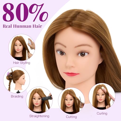 Image of Mannequin Head with 80% Human Hair 26-28 inch Doll Head for Hairdresser