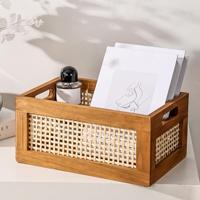 Ciieeo Panier De Rangement En Bois Massif Tissé À La Main 13.78X9.84X6.30 Pouces Boîte Décorative Fonctionnelle Pour Bureau Et Maison Rangement Bureau Collations Cosmétiques