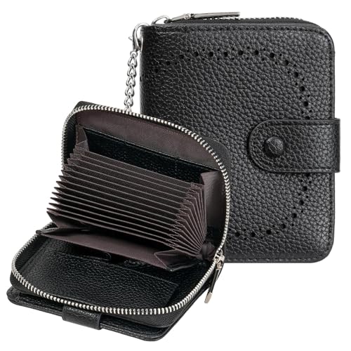 GAEKEAO Women's Leather Wallet RFID Blocking Card Holder with Many Compartments Small Purse with Zipper Key Chain Wallets