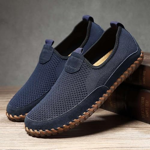 Image of Men's Genuine Leather Loafer Shoes Slip On Soft Walking Shoes Perforated Driving Shoes