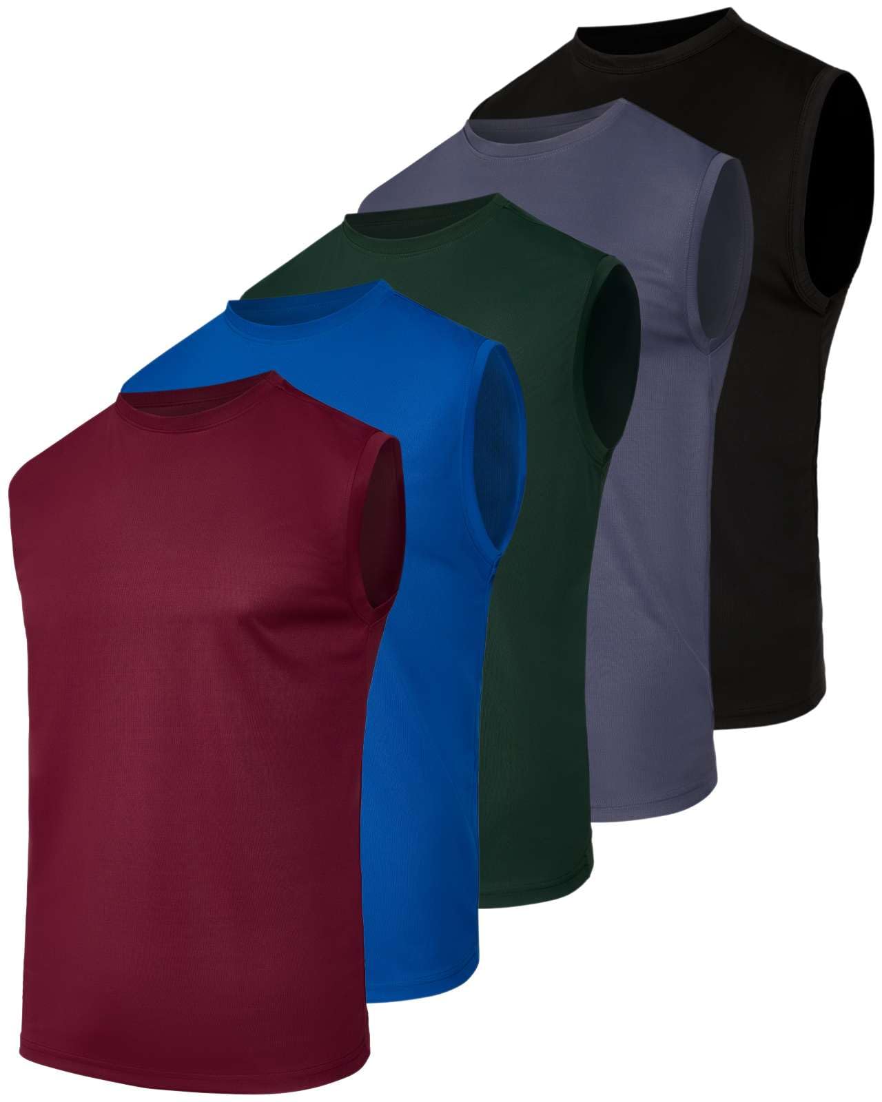Real Essentials 5 Pack Mens Mesh Active Athletic Tech Tank Top - Workout Training Activewear Available in Big