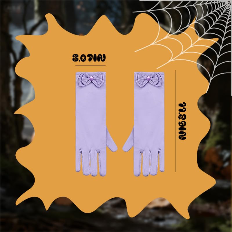 Girls Birthday Party Gloves for Kids Halloween Outfits for Toddler Girl Cosplay Costumes for Tea Party Gloves with Bow Charms 5
