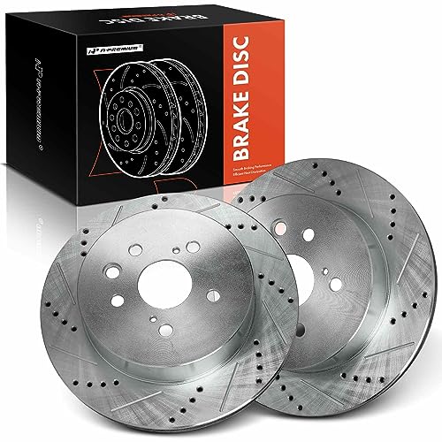 A-Premium 12.20 inch (310.00mm) Rear Drilled and Slotted Disc Brake Rotors Compatible with Lexus Models - IS250 2010-2015, IS350 2006-2015, GS300 2006, GS350 2007-2011, GS430, GS450h, GS460, 2-PC Set