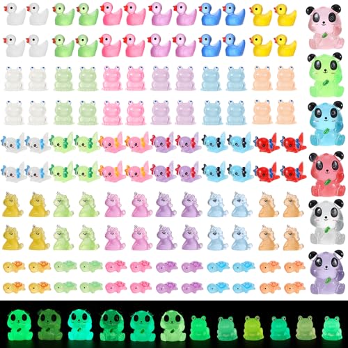 GGSTDDUP 126PCS Luminous Mini Resin Animals Glow in The Dark Duck Turtles Unicorn Frog Axolotl 5 Combination Sets for Garden Landscape Aquarium Potted...